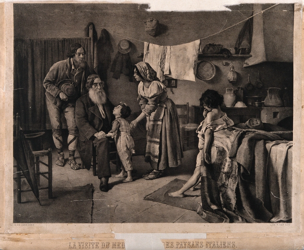 physician examining children poor Italian