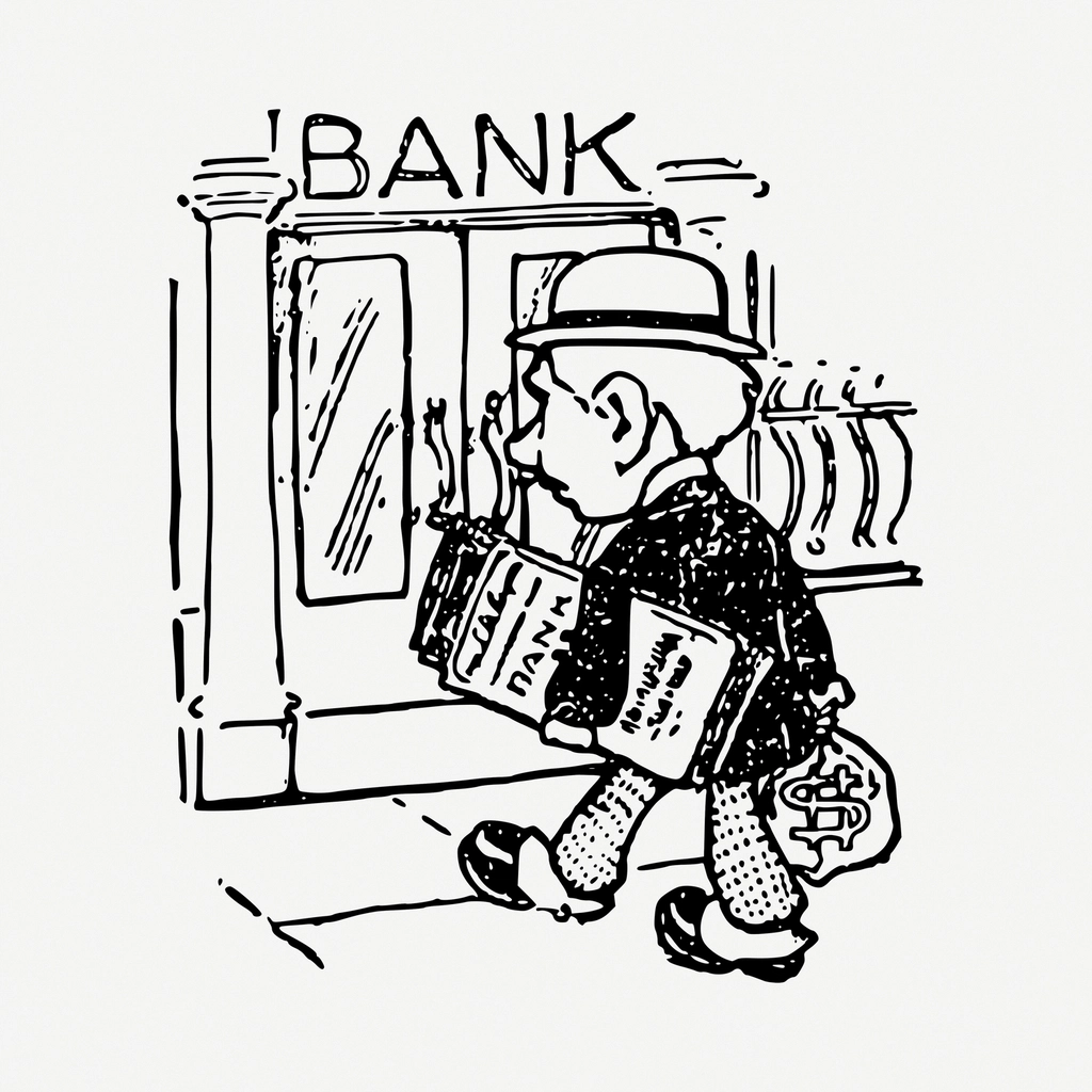 Bank deposit drawing, vintage illustration