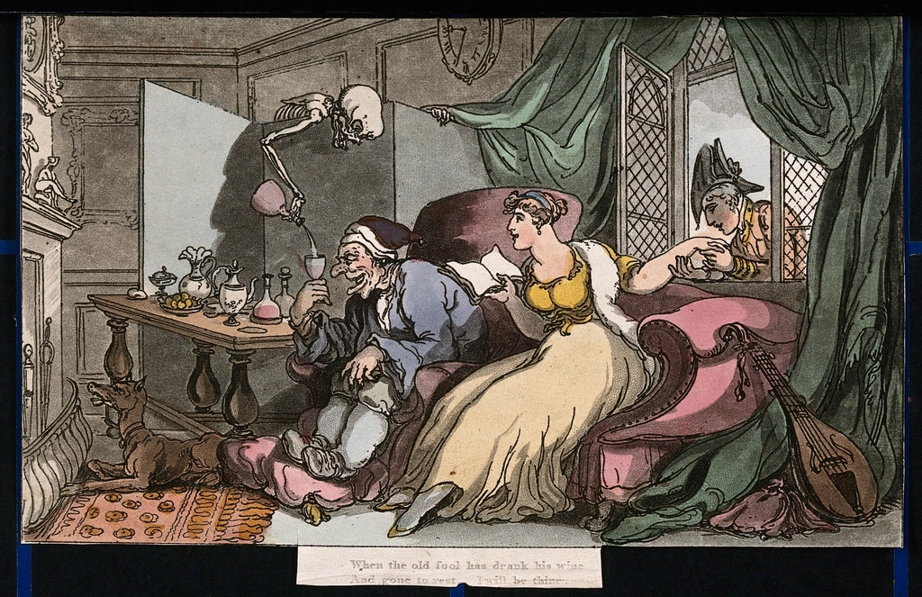 dance death: honeymoon. Coloured aquatint
