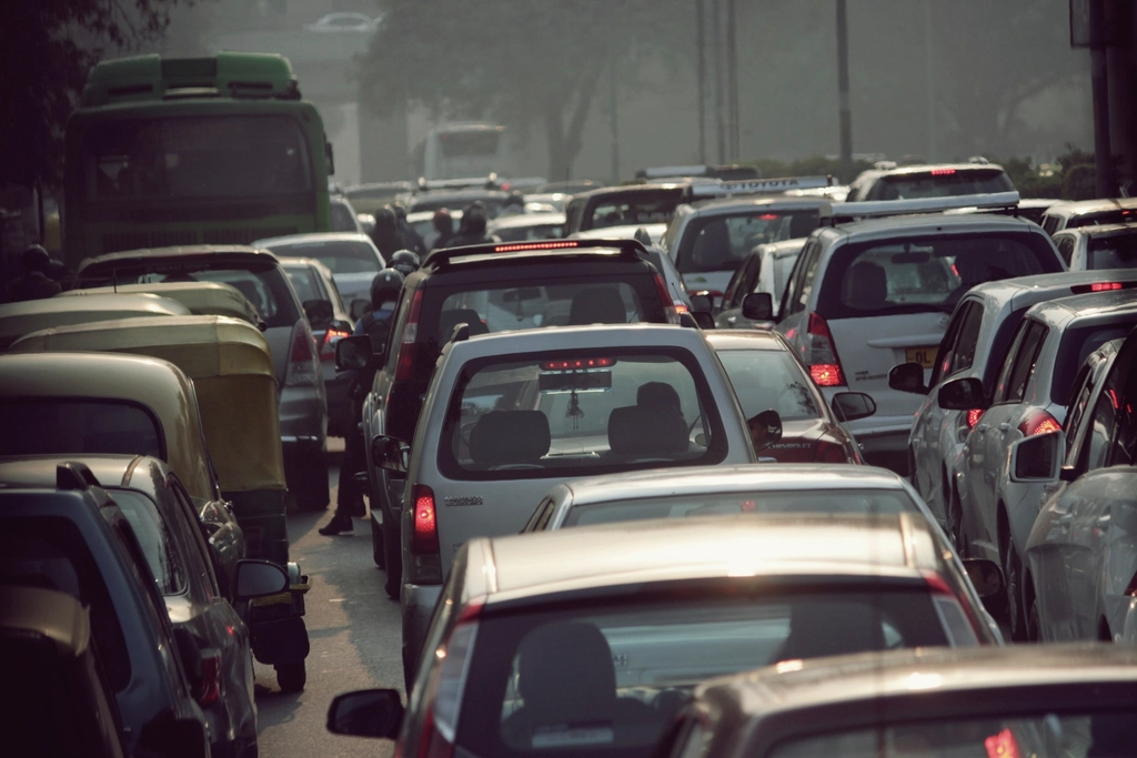 Cars traffic jam lane close